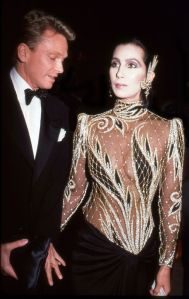 Designer Bob Mackie and the singer and actress Cher attend the Costume Institute Gala at the Metropolitan Museum of Art, New York, New York, 1985. (Photo by Rose Hartman/Getty Images)