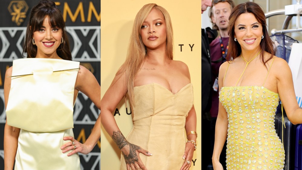 Aubrey Plaza, Loewe, butter yellow dresses trend, red carpet, Rihanna, Alexander McQueen, Cannes, Fenty Beauty, Eva Longoria, Emmys, awards, Rachel Gilbert
