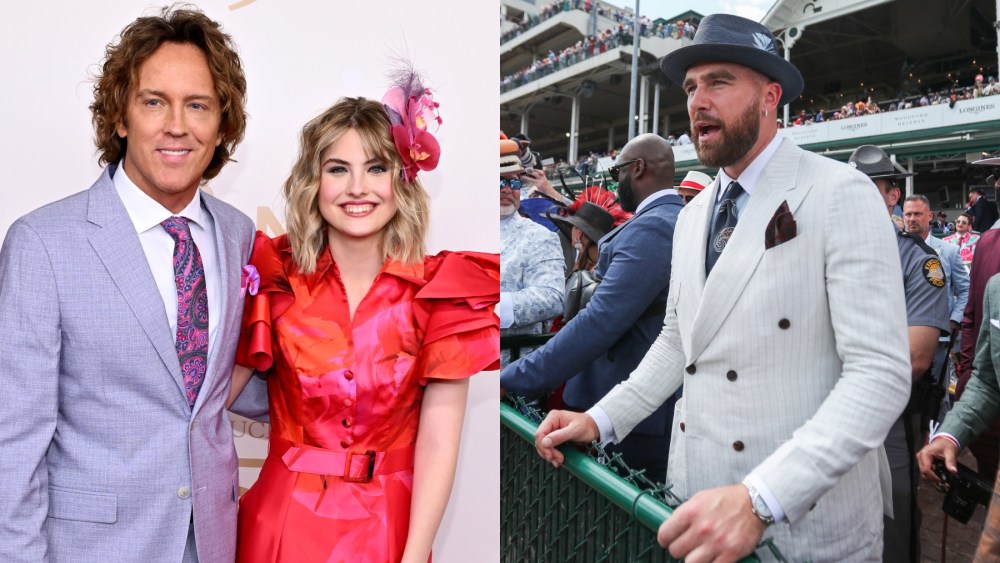 Larry Birkhead, Dannielynn Birkhead and Travis Kelce attend the 150th Kentucky Derby on May 4 in Louisville, Kentucky.