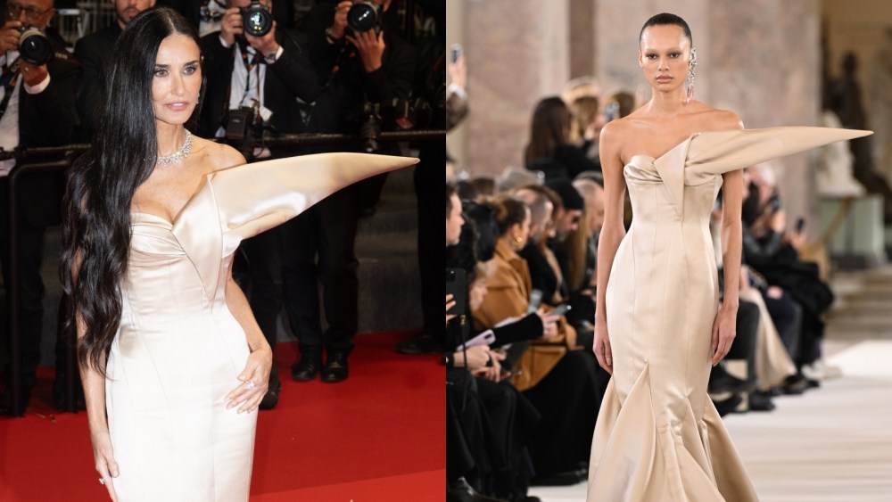 Demi Moore attends the "The Substance" premiere at Cannes Film Festival on May 19, winged, schiaparelli spring 2024 couture runway