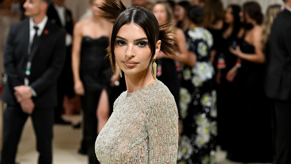 Emily Ratajkowski at the 2024 Met Gala: "Sleeping Beauties: Reawakening Fashion" on May 6 in New York, Atelier Versace, vintage, red carpet, Vogue, sheer