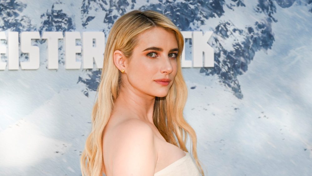 Emma Roberts at Montblanc's 100 Years of Meiserstuck event on May 1 in Los Angeles, strapless linen dress, red carpet