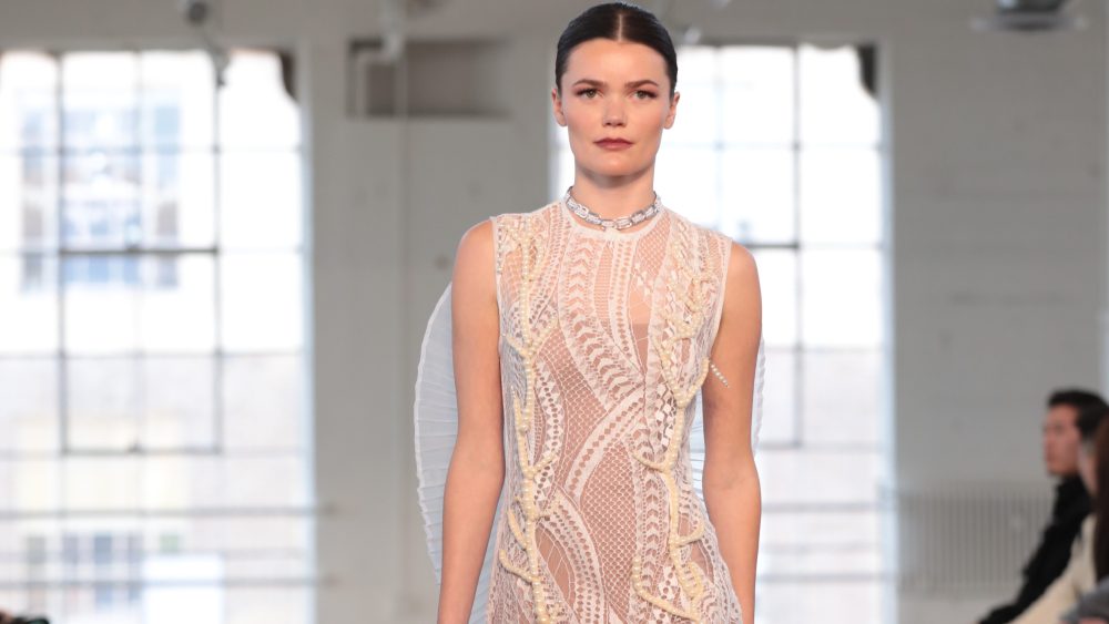 Design by Bella Jean Conner of Fashion Institute of Design using Solstiss lace.