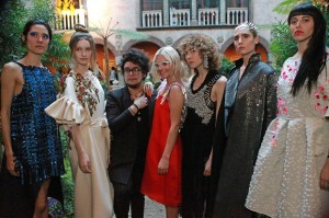 ( Boston, MA,04/05/17) models with the designers Christian Restian Restrepo (center left) and Erin Robertson (center right, red dress) at the Nasturtium Party held at the Gardner Museum. Wednesday, April 05, 2017. (Staff photo by Stuart Cahill) (Photo by Stuart Cahill/MediaNews Group/Boston Herald via Getty Images)
