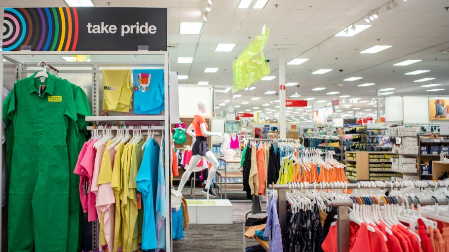 AUSTIN, TEXAS - JUNE 06: Pride Month apparel is seen on display at a Target store on June 06, 2023 in Austin, Texas. Businesses across the United States have begun advertising LGBTQIA+ apparel to mark this year's Pride Month. (Photo by Brandon Bell/Getty Images)
