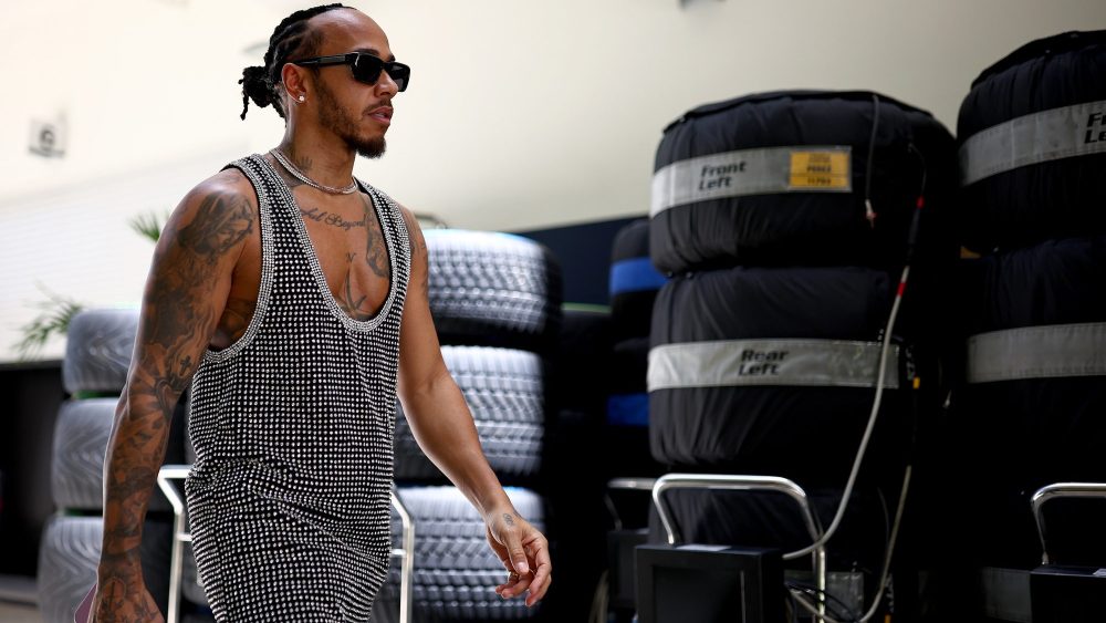 MIAMI, FLORIDA - MAY 02: Lewis Hamilton of Great Britain and Mercedes walks in the Paddock during previews ahead of the F1 Grand Prix of Miami at Miami International Autodrome on May 02, 2024 in Miami, Florida. (Photo by Jared C. Tilton - Formula 1/Formula 1 via Getty Images)