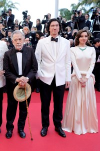 CANNES, FRANCE - MAY 16: (L-R) Francis Ford Coppola, Adam Driver and Aubrey Plaza attend the "Megalopolis" Red Carpet at the 77th annual Cannes Film Festival at Palais des Festivals on May 16, 2024 in Cannes, France. (Photo by Neilson Barnard/Getty Images)