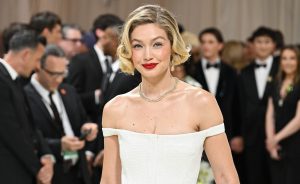 Gigi Hadid at the 2024 Met Gala: "Sleeping Beauties: Reawakening Fashion" on May 6 in New York, red carpet, Vogue, Thom Browne, Chopard