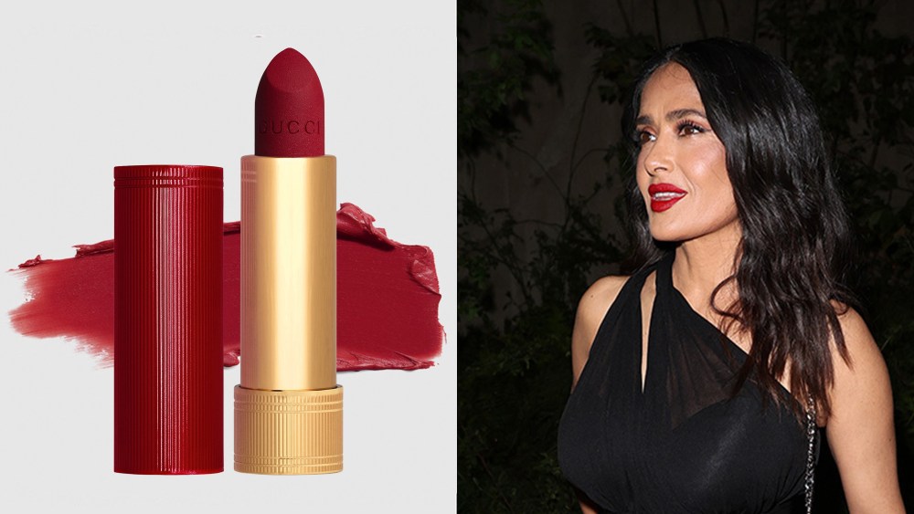Gucci's newest Rosso Ancora red lipstick; Salma Hayek wearing red lipstick