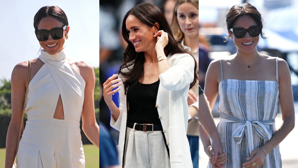 prince harry wife Meghan Markle in 2024, 2023 and 2018, California, Reformation, Staud, Heidi Merrick, duchess of sussex, california fashion brands meghan markle wears, santa barbara