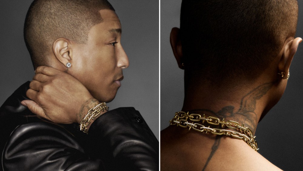 Pharrell Williams models pieces from his Tiffany Titan collection