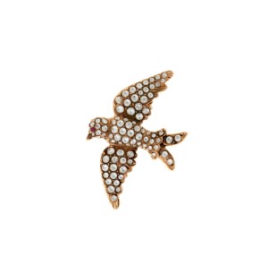 Selim Mouzannar Vintage Diamond Bird Brooch pink gold set with diamonds.