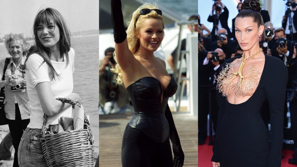 Jane Birkin, Pamela Anderson and Bella Hadid at the Cannes Film Festival in 1974, 1995 and 2021, basket bag, leather corset, red carpet, Schiaparelli, lungs, supermodel
