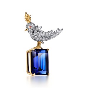 Jean Schlumberger by Tiffany & Co. Brooch in gold and platinum with a tanzanite, diamonds and a pink sapphire.