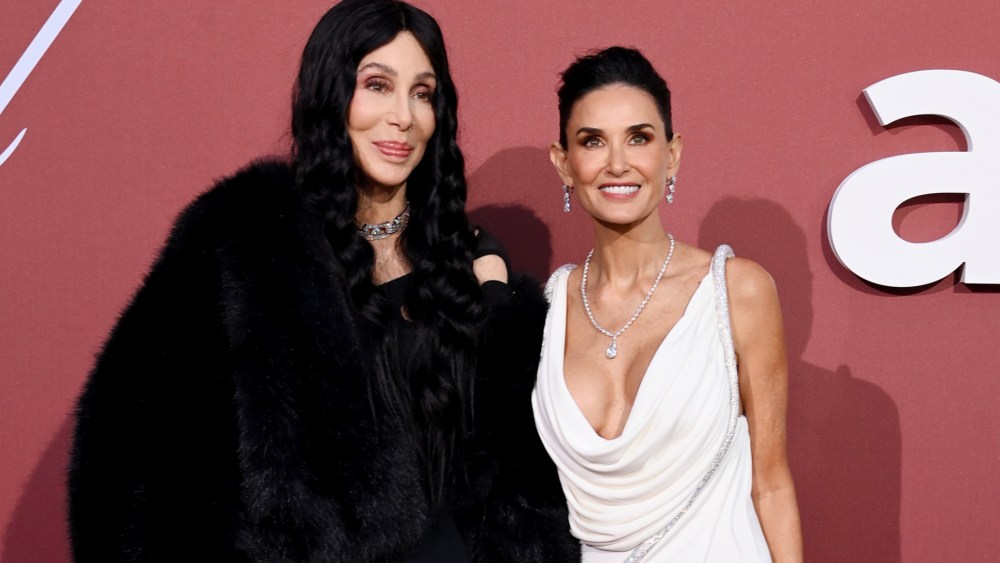 Cher and Demi Moore at the amfAR Cannes Gala 30th edition presented by Chopard And Red Sea International Film Festival at Hotel du Cap-Eden-Roc on May 23, 2024 in Cap d'Antibes, France. 