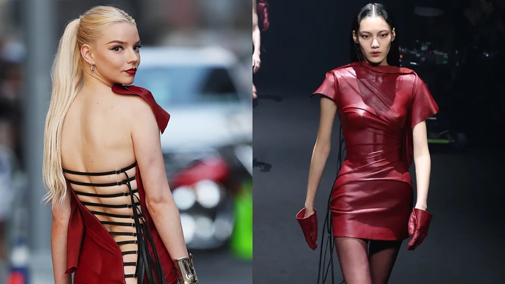 Anya Taylor-Joy wears red leather dress on 'The Late Show with Stephen Colbert' on May 22. A selection from Mugler's fall 2024 ready-to-wear collection.