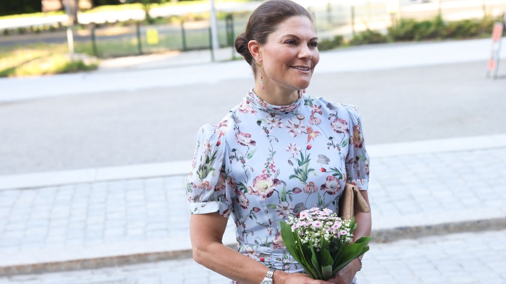 Crown Princess Victoria of Sweden fashion, stockholm museum, floral blue dress, by malina aimee dress