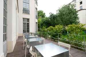 The 48-seat Rose Bakery spills over onto a long terrace overlooking a park.
