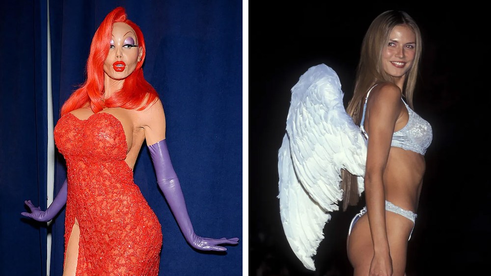 heidi klum fashion moments, victorias secret angel model runway wings, jessica rabbit halloween costumes 1995