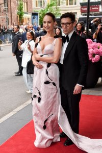Lily James in Erdem and Erdem Moralıoğlu at The Carlyle Hotel before the 2024 Met Gala