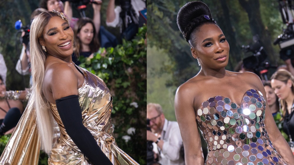 Serena Williams in Balenciaga and Venus Williams in Marc Jacobs at the 2024 Met Gala.