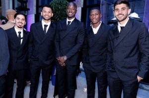 Danilo Pereira and Nuno Mendes at the Paris for Good charity fundraiser held at the Place Vendôme on May 16, 2024 in Paris, France.