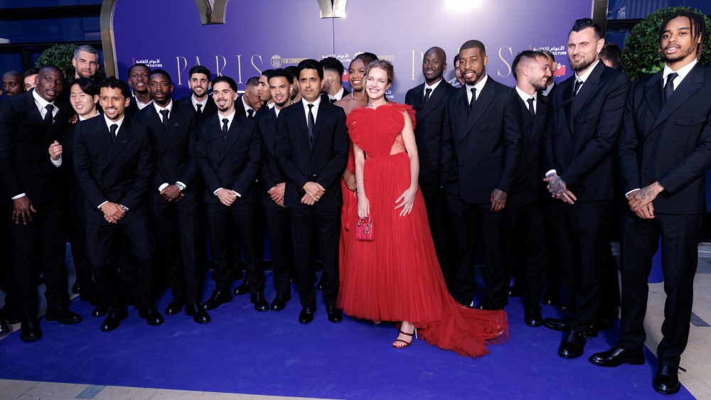 Natalia Vodianova, Nasser Al-Khelaifi and the PSG team at the Paris for Good charity fundraiser held at the Place Vendme on May 16, 2024 in Paris, France.