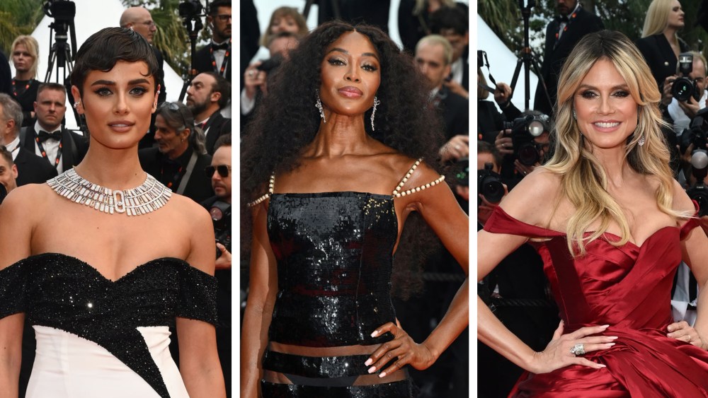 (L-R): Taylor Hill, Naomi Campbell and Heidi Klum on the red carpet at 2024 Cannes Film Festival, looks, dresses