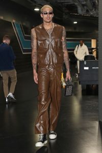 Kyle Kuzma #33 of the Washington Wizards arrives to the arena before the game against the Charlotte Hornets on November 8, 2023 at Spectrum Center in Charlotte, North Carolina.