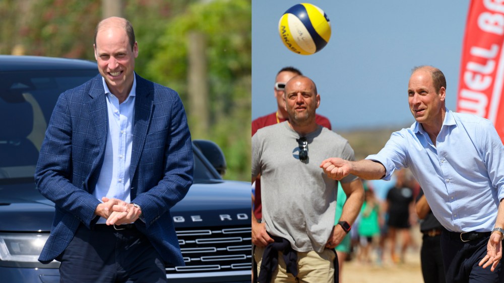 Prince William visits Fistral Beach on May 9 in Cornwall.