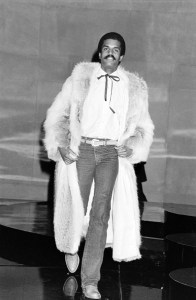 Model Renauld White in a fur coat from Jeffrey Banks fall 1978 fur collection.