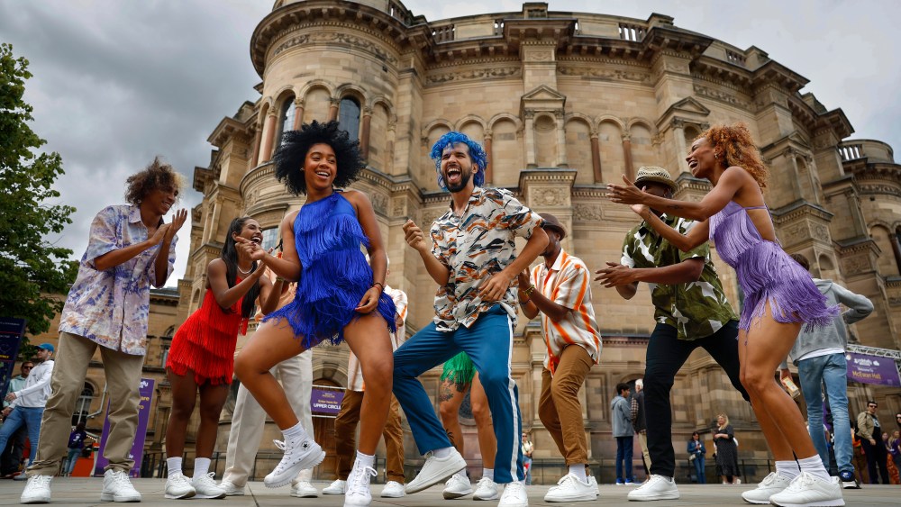 Dancers from Cuban groups Los Datway, Danza Contemporanea de Cuba, Ballet Rakatan and Ballet Revolucion take part in Havana Street Party during the 2023 Edinburgh Fringe Festival.