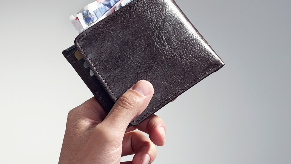 A men's bifold wallet.