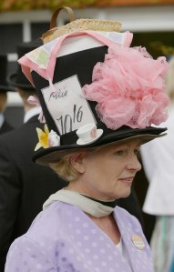 Race goer is seen wearing a designer Hat at Royal Ascot Ladies Day on June19, 2003 in Ascot, England. Royal Ascot is the world?s most famous race meeting, steeped in history that dates back to 1711