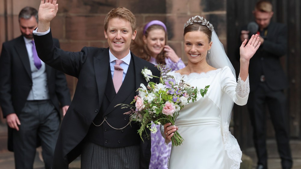 who is olivia grosvenor, CHESTER, ENGLAND - JUNE 07: Hugh Grosvenor, Duke of Westminster and Olivia Grosvenor, Duchess of Westminster wave and smile to well-wishers after their wedding ceremony at Chester Cathedral on June 07, 2024 in Chester, England. (Photo by Chris Jackson/Getty Images)