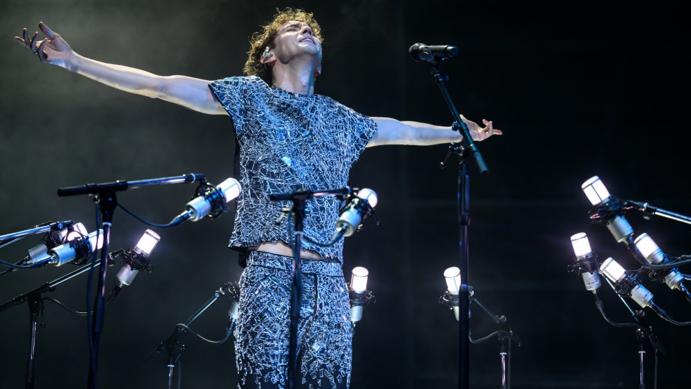 Troye Sivan wears a McQueen look by Seán McGirr during the Something to Give Each Other Tour in London