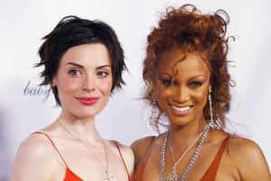 HOLLYWOOD - MARCH 23:  Supermodel Tyra Banks (R) and winner of UPN'S "America's Next Top Model" Yoanna House (L) attend the finale party held at the Key Club, March 23, 2004 in Hollywood, California. (Photo by Frazer Harrison/Getty Images)
