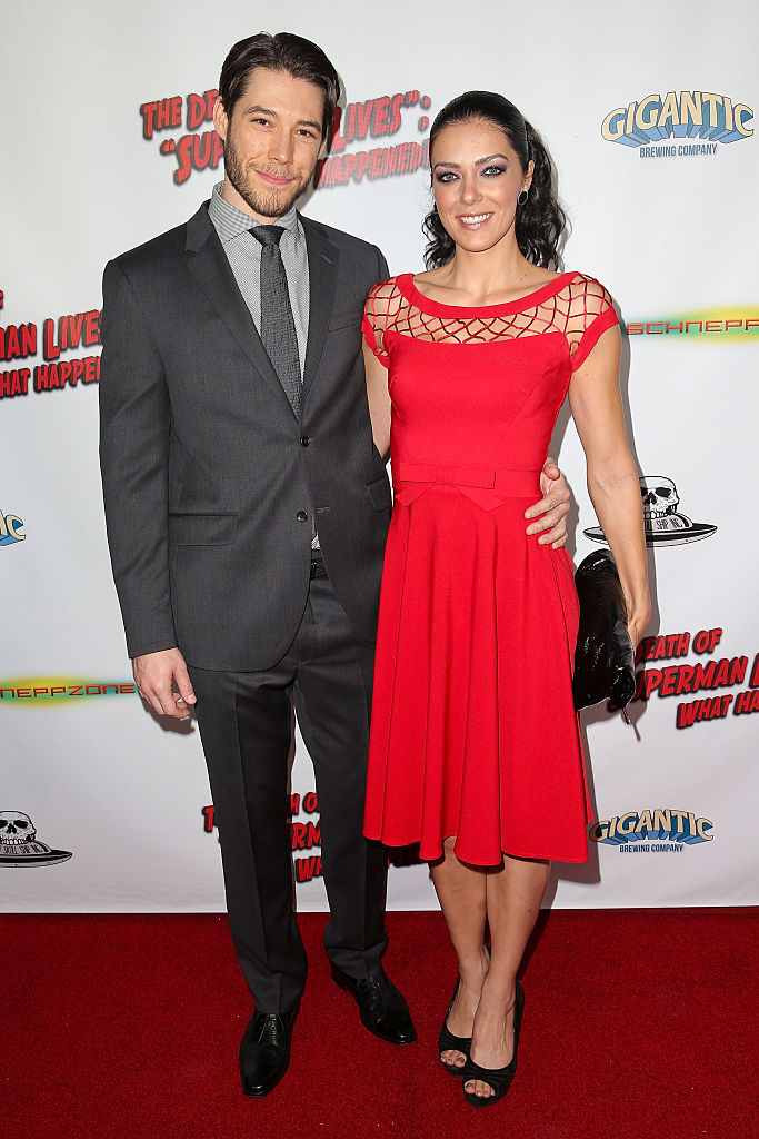 HOLLYWOOD, CA - APRIL 30:  Actor Matthew Rhode (L) and actress Adrianne Curry attend the world premiere of 'The Death of 'Superman Lives': What Happened?' at the Egyptian Theatre on April 30, 2015 in Hollywood, California.  (Photo by Imeh Akpanudosen/Getty Images for TDOSLWH)