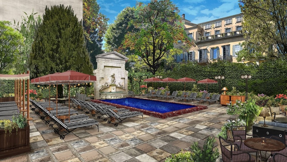 A render of the swimming pool area of Soho House Milan.