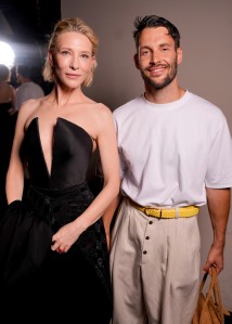 Cate Blanchett and Simon Porte Jacquemus at the Armani Prive Fall 2024 Couture show