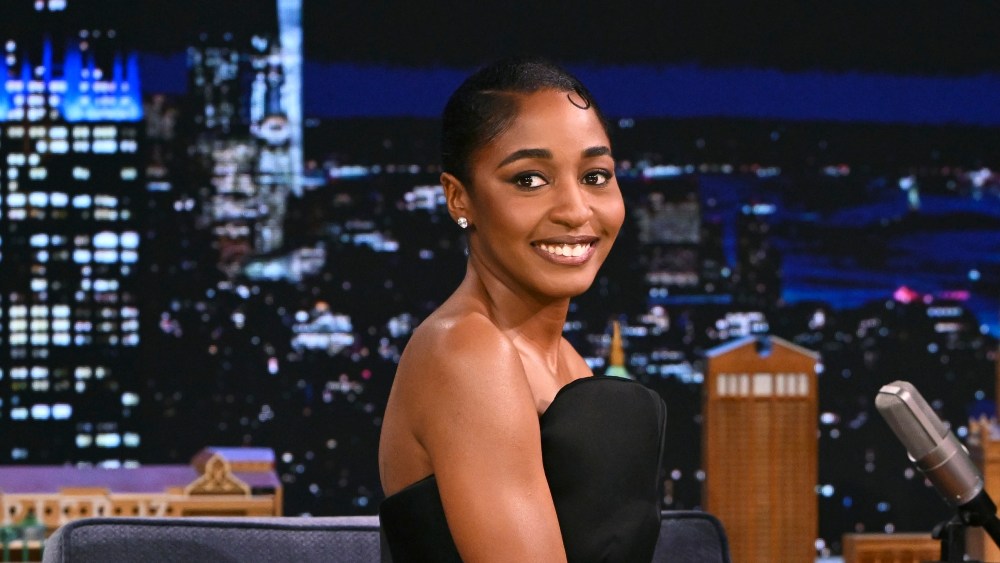 THE TONIGHT SHOW STARRING JIMMY FALLON -- Episode 1988 -- Pictured: Actress Ayo Edebiri arrives on Thursday, June 13, 2024 -- (Photo by: Rosalind O'Connor/NBC via Getty Images)