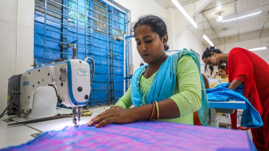 A garment worker in Dhaka, Bangladesh.