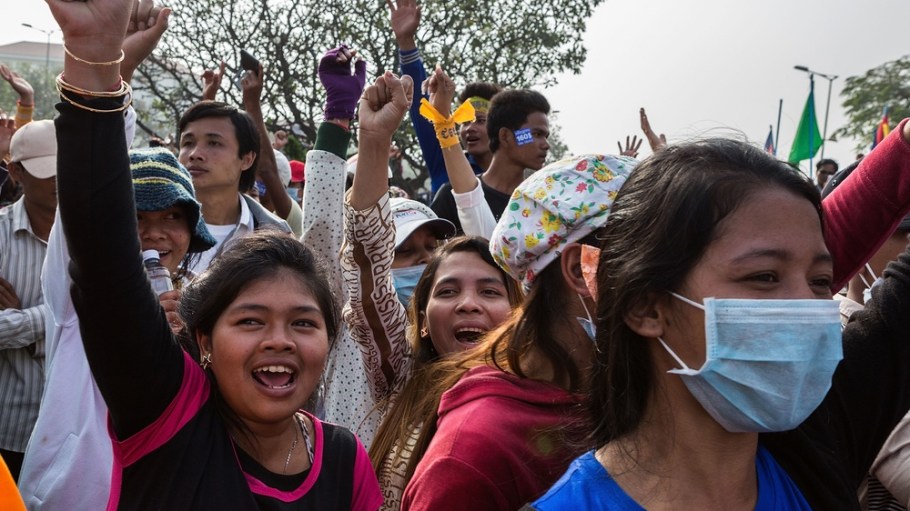 Cambodia garment workers protest.