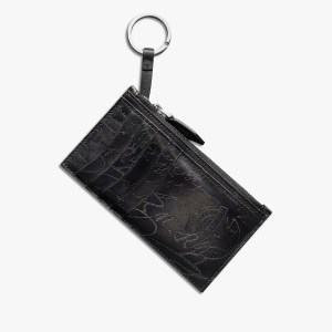 Koa Maxi Script Leather Long Zipped Card Holder Nero Grigio Berluti