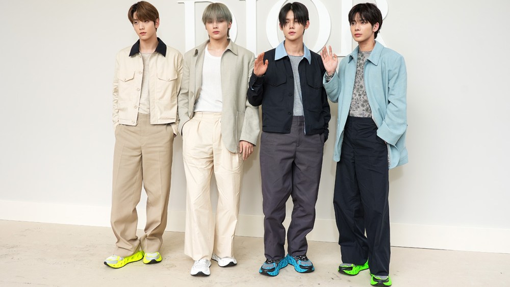 Soobin, Huening Kai, Yeonjun and Taehyun of TXT attend the Dior men's spring 2025 show as part of Paris Fashion Week on June 21, 2024 in Paris, France. (Photo by Francois Durand/Getty Images)