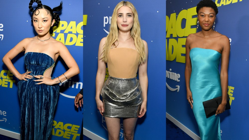 (L-R) Poppy Liu, Emma Roberts and Chelsea Vaughn at the Space Cadet New York Premiere held at Metrograph on June 27, 2024 in New York.