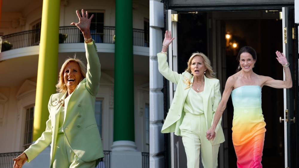 US First Lady Jill Biden (L) and daughter Ashley Biden arrive for a White House Pride Month celebration on the South Lawn of the White House in Washington DC, June 26, 2024, to showcase the contributions of the LGBTQI+ community. (Photo by SAUL LOEB / AFP) (Photo by SAUL LOEB/AFP via Getty Images)
