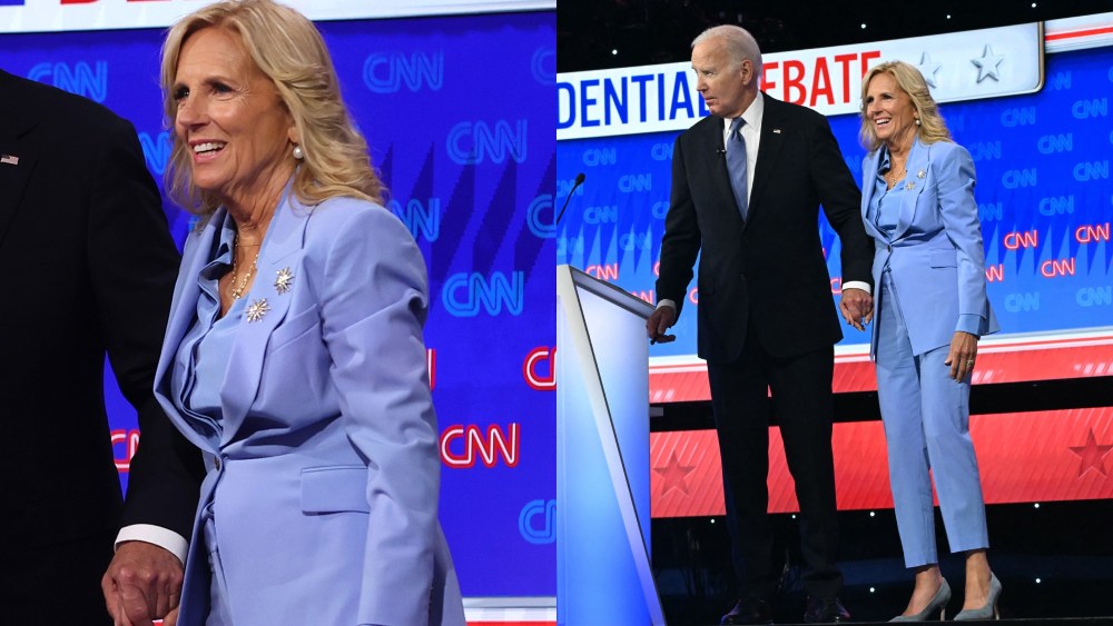 ATLANTA, GEORGIA - JUNE 27: U.S. President Joe Biden embraces first lady Jill Biden following the CNN Presidential Debate at the CNN Studios on June 27, 2024 in Atlanta, Georgia. President Biden and Republican presidential candidate, former U.S. President Donald Trump are facing off in the first presidential debate of the 2024 campaign. (Photo by Justin Sullivan/Getty Images)