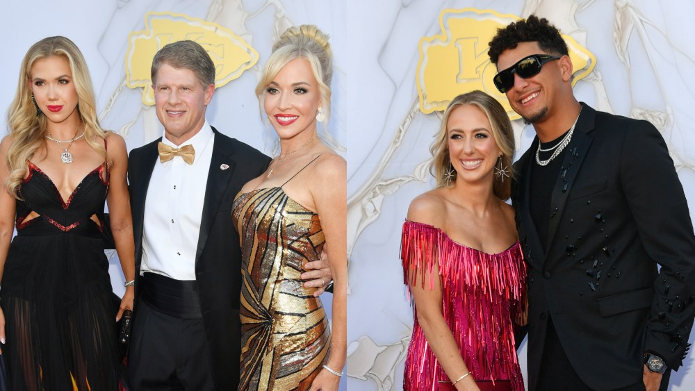 Owner Clark Hunt, center, with his wife, Tavia Hunt, right, and daughter, Gracie Hunt, left, at the Kansas City Chiefs Super Bowl Ring Ceremony on June 13, 2024, in Kansas City, Mo. 