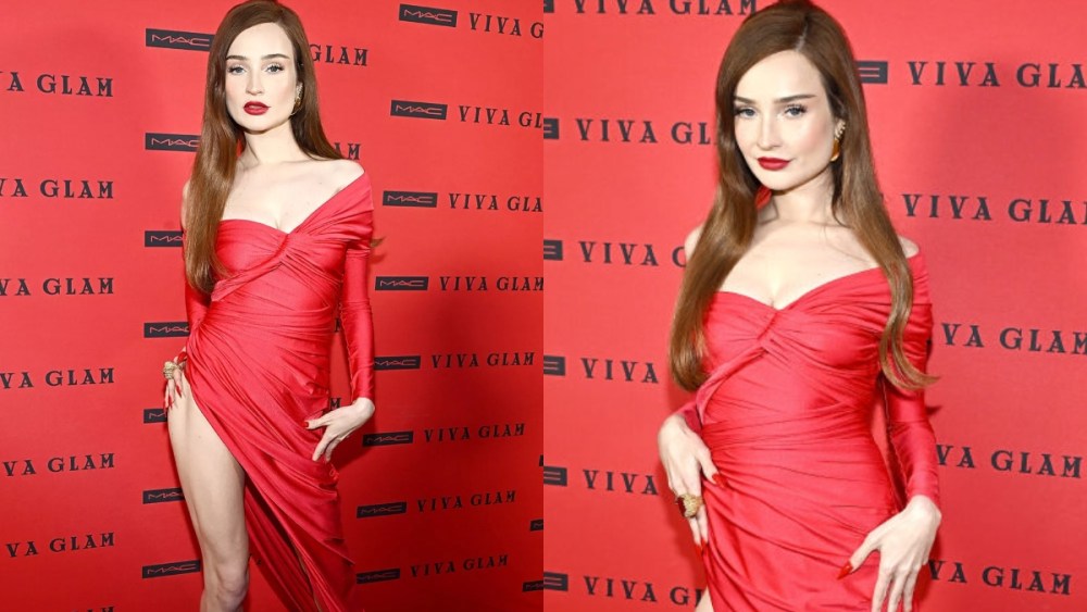 Kim Petras wears red dress at the Mac Viva Glam Billion Dollar Ball on red carpet